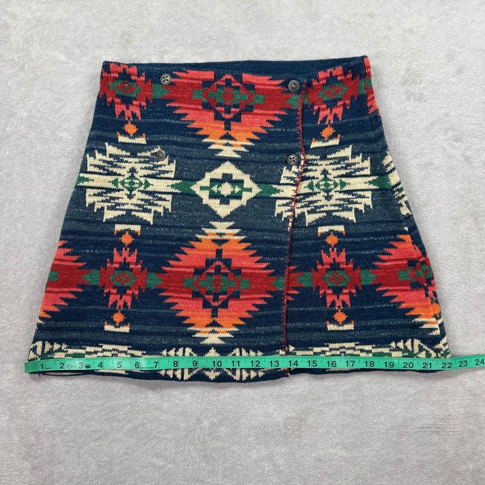 Polo Ralph Lauren Mini Skirt Women L/XL Navy Southwestern Cotton Knit Wrap Style - Picture 7 of 10